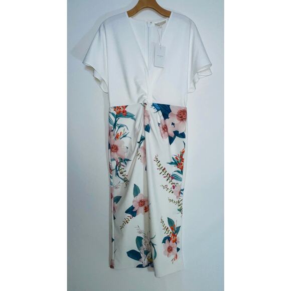 knee length dresses for ladies Navy Folded Neckline Pencil Midi Dress | Bayree main image 0